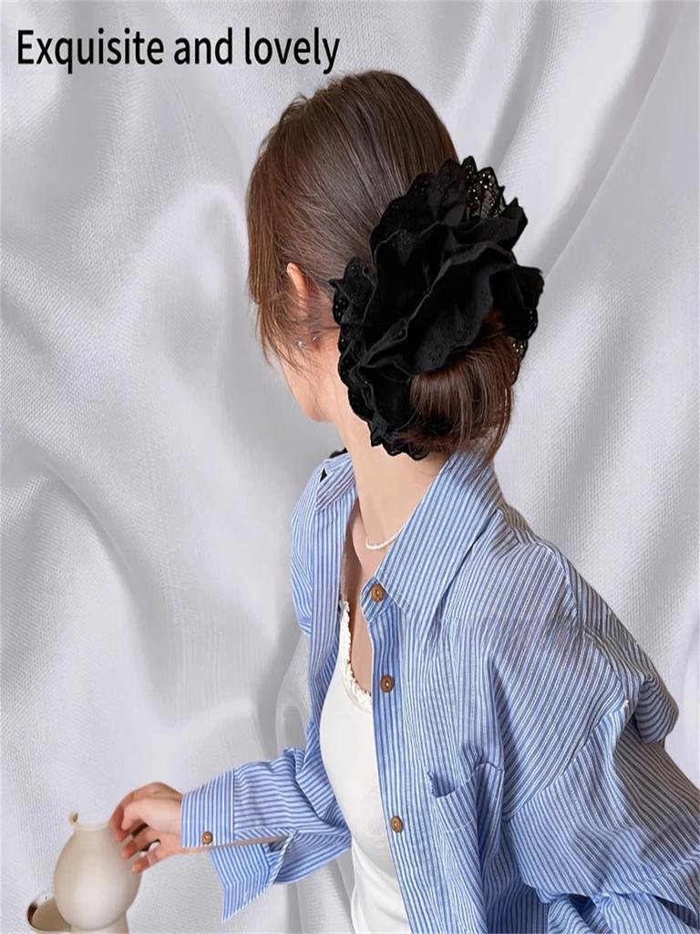 Large White Lace 4-Layer Hair Scrunchies | Elastic Headbands for Thick Hair - Plus Size Ponytail Holders & Women's Hair Accessor