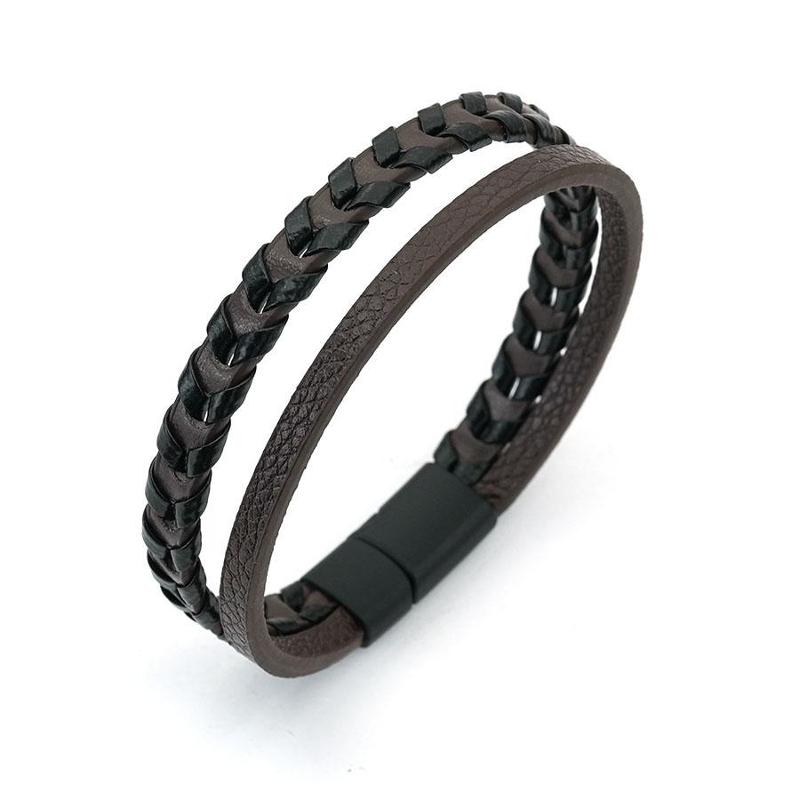 

Punk Men Leather Bracelet 3 Colors Handmade Braided Wrap Braslet Bangle Street Leisure Versatile Accessories Pulseria Hombre коричневый