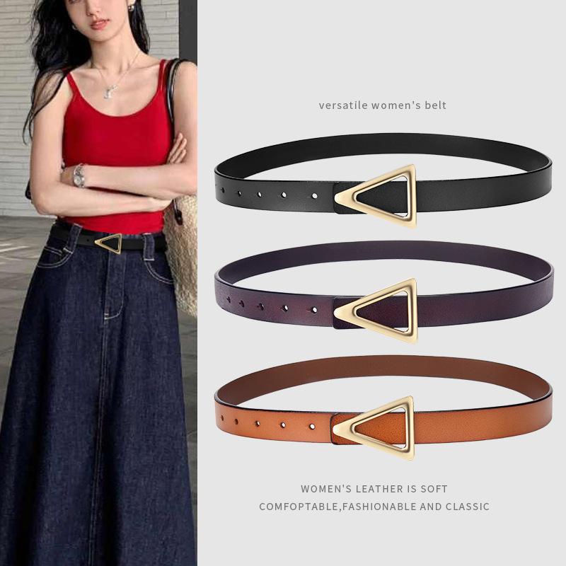 New triangle buckle leather belt - women's belt - versatile fashion decorative genuine leather belt