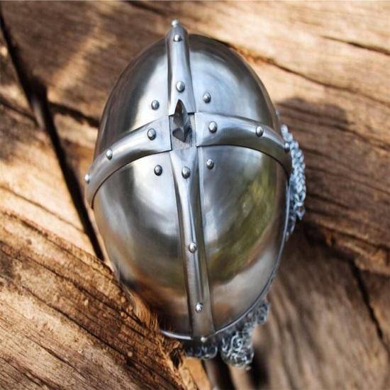 Medieval handmade Viking Helmet with chainmail Medieval Norman Knight Battle Armor Costume Helmet gift for halloween