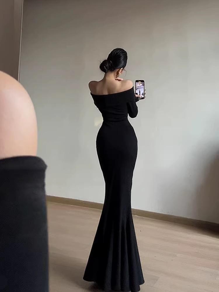 Spring & Autumn American-Style Slim One-Shoulder Sexy Formal Dress with Asymmetrical Hem