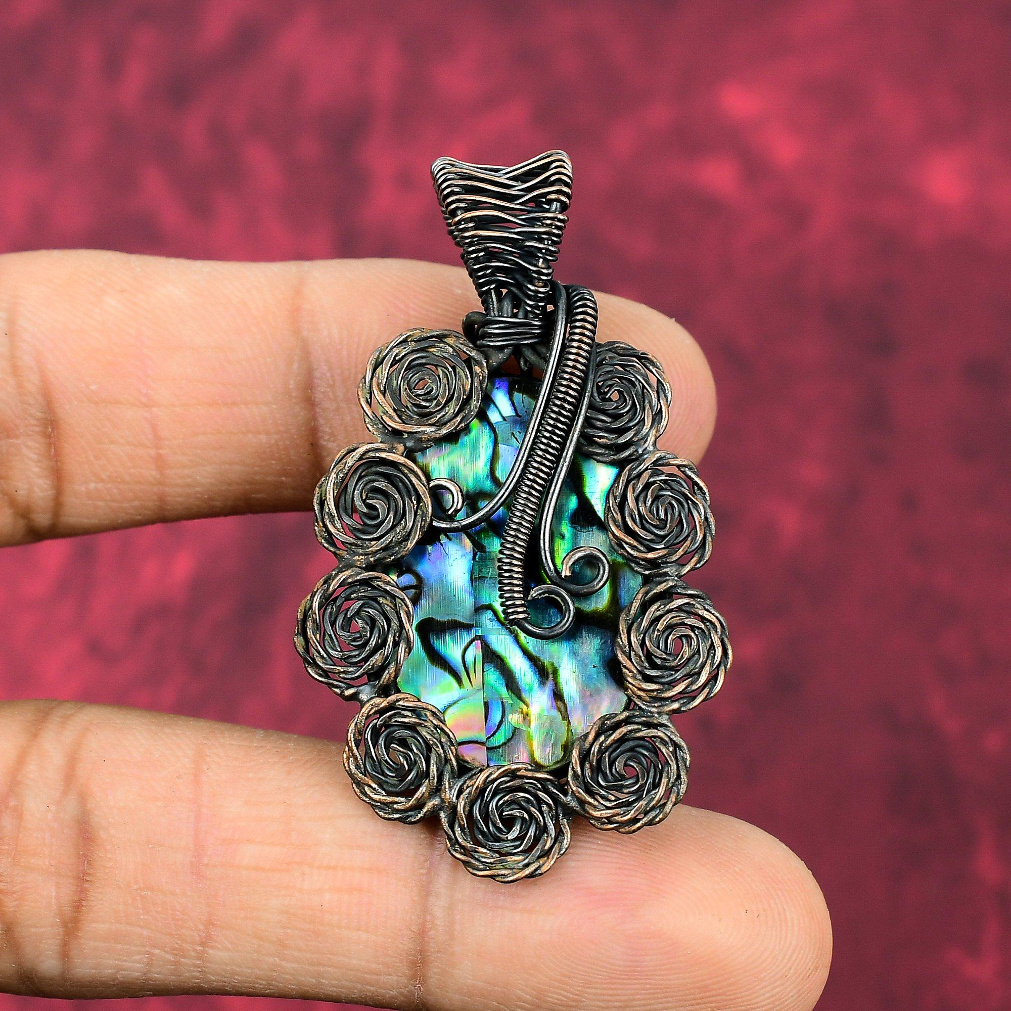 Abalone Shell Pendant Copper Wire Wrapped Pendant Copper Jewelry Handmade Gemstone Pendant Wire Wrap Jewelry Engagement Gifts Flower Pendant