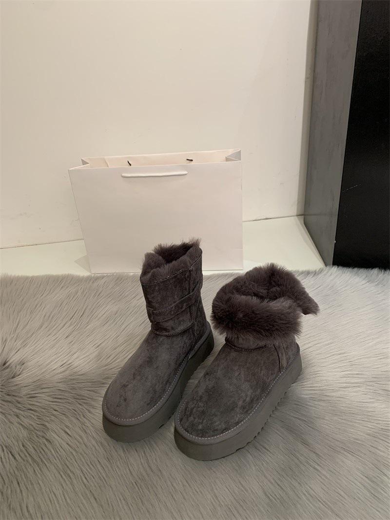 Fleece thickened warm snow boots women s winter fluffy northeast snow cotton shoes medium tube fluffy boots 35