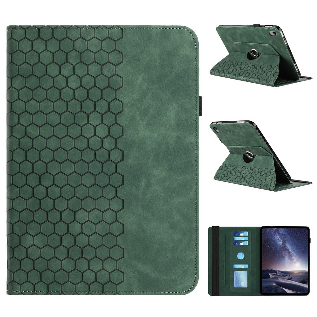 Leather Case For iPad mini (2024) / (2021) Rotatable Honeycomb Imprinted Shockproof Tablet Cover with Stand
