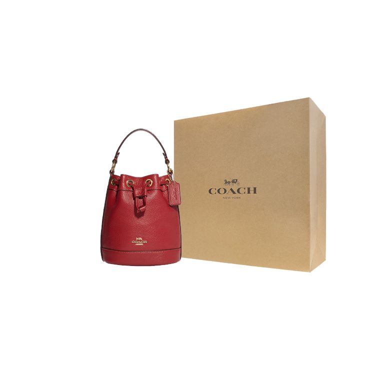 Coach Dempsey 15 Solid Drawstring Closure Pebble Leather Bucket Bag Women Bags Red CG532-IMF8Q