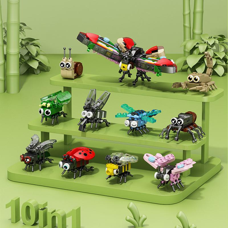10ni1 Insect Animals Figures Mini Scorpion Butterfly Dragonfly Building Blocks Toy 3D Constructor Bricks For Kids Boys Gift Toy