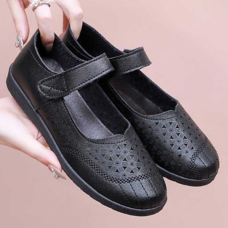 Soft-soled Shoes Baotou Sandals Women's Comfortable Non-slip Single Shoes Medium and Old Hollow Hole Shoes Elderly Leather Shoes Summer