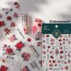 Cherry Blossom Pink Flower Sakura Spring 5D Nail Art Sticker Gold Stamping Soft Adhesive Relief Adhesive Chic Manicure Decals