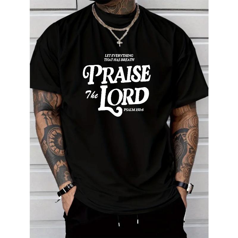 European Size Men'S Christian Faith T-Shirt - Lightweight Summer Tee with Psalm 150:6 Bible Verse Print, Breathable Round Neck Casual Shirt