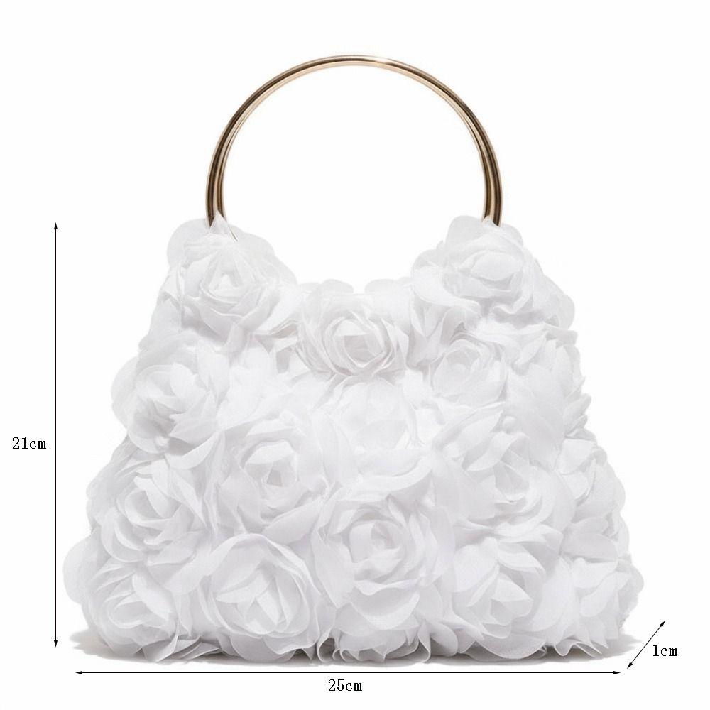 Versatile Elegant Floral Clutch Purse Black/White Metal Handle Bridal Handbag Lace Floral Rose Flower Prom Bag For Women