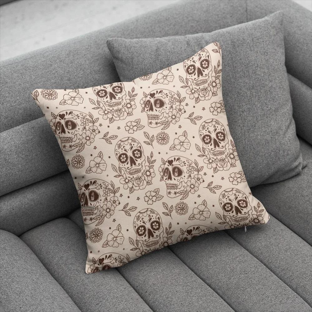 Fun Halloween Skull Pillow Cover Home Party Decorative Cartoon Kawaii Cushion Cover For Sofa Bedside Short Plush Hand Pillowcase