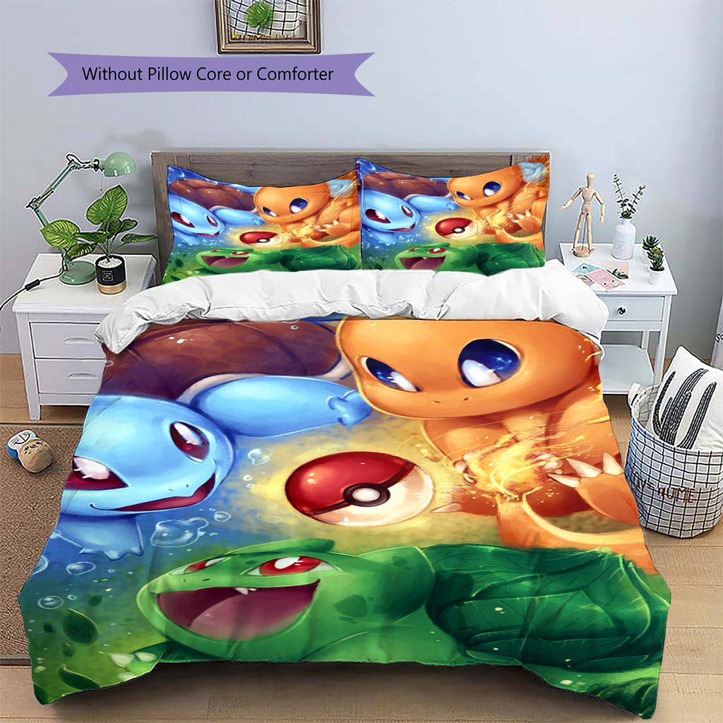 Pokémon Pattern Bedding Home Decoration Birthday Gift (1 * Duvet Cover + 2 * Pillowcase, Without Core)