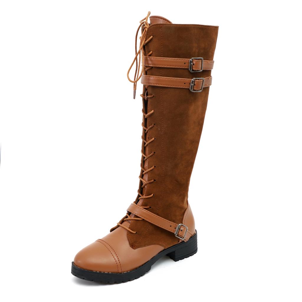 Fashion Fashion Women Boots Winter Knee High Boots Buckle Good Quality Flock Long Boots Comfort Square Heels Motorcycle Boot yuj7