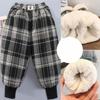 Boys and Girls Lamb Fleece Pants Plus Velvet Thickening, Big Children's One-piece Fleece Plaid Pants, Children's Winter Warm Pants