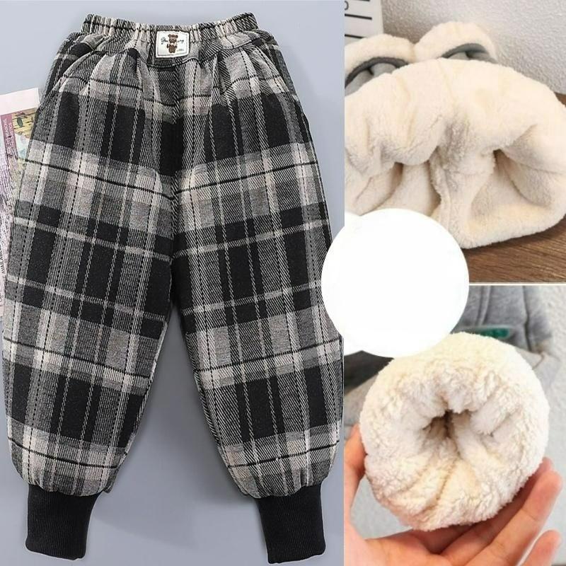 

Boys and Girls Lamb Fleece Pants Plus Velvet Thickening, Big Children s One-piece Fleece Plaid Pants, Children s Winter Warm Pants 100 чорний