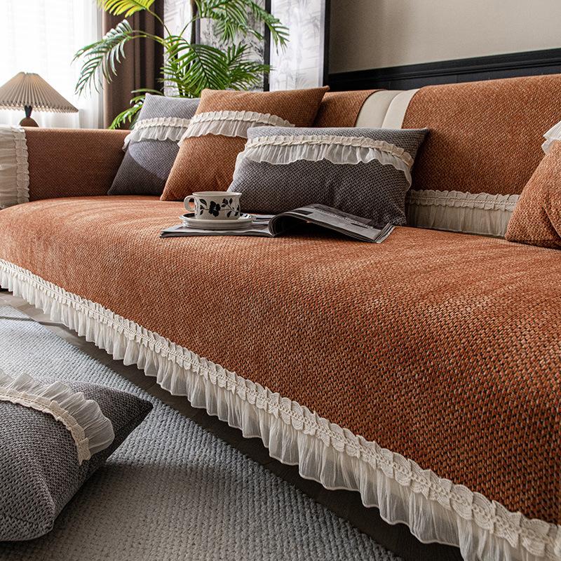 French Chenille Sofa Cushion, Universal Non-Slip In All Seasons, Living Room Seat Cushion, Solid Color, High-End Sofa Cover, Cloth Towel