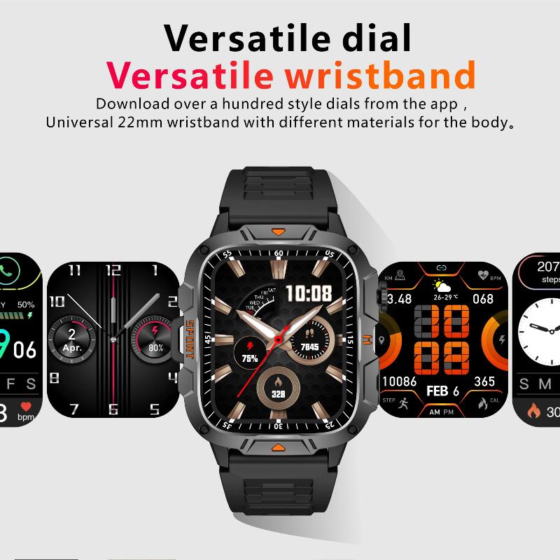 2025 New Military Grade Smart Watch Men 1.96" AMOLED Screen 5ATM Waterproof Sports Fitness Tracker BT Call Smartwatch For Xiaomi
