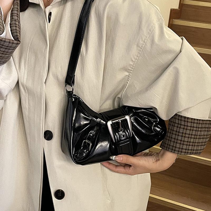 Yogodlns Vintage PU Leather Shoulder Bag for Women Y2K Spicy Girl Trend Maillard Style Underarm Bag High Quality Women Handbags