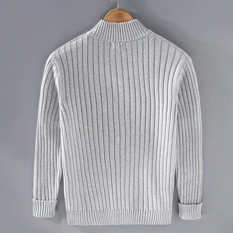 Autumn Winter Men Cardigan Sweater Men's Stand Collar Zipper Cotton 100% Thickened Knit Solid Color High Street Clothes