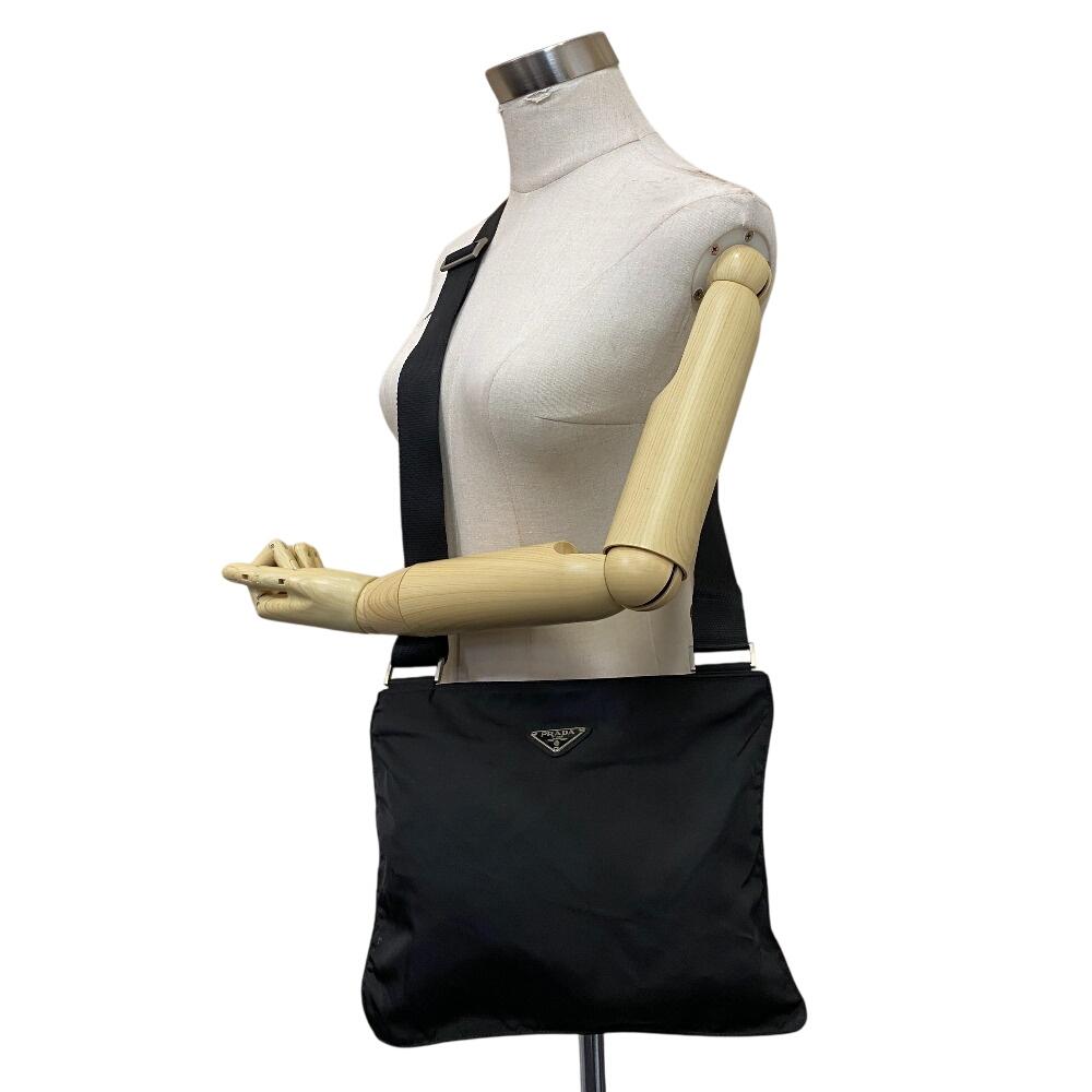 PRADA Sacosh Triangular plate Nylon Shoulder Bag black Nylon Used