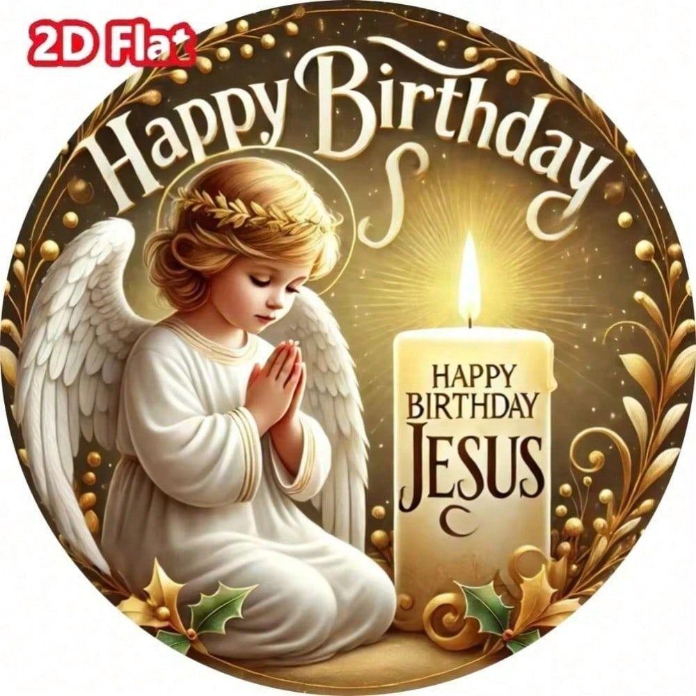 Metal Round Wall Art Angel Happy Birthday Jesus Christmas Decor