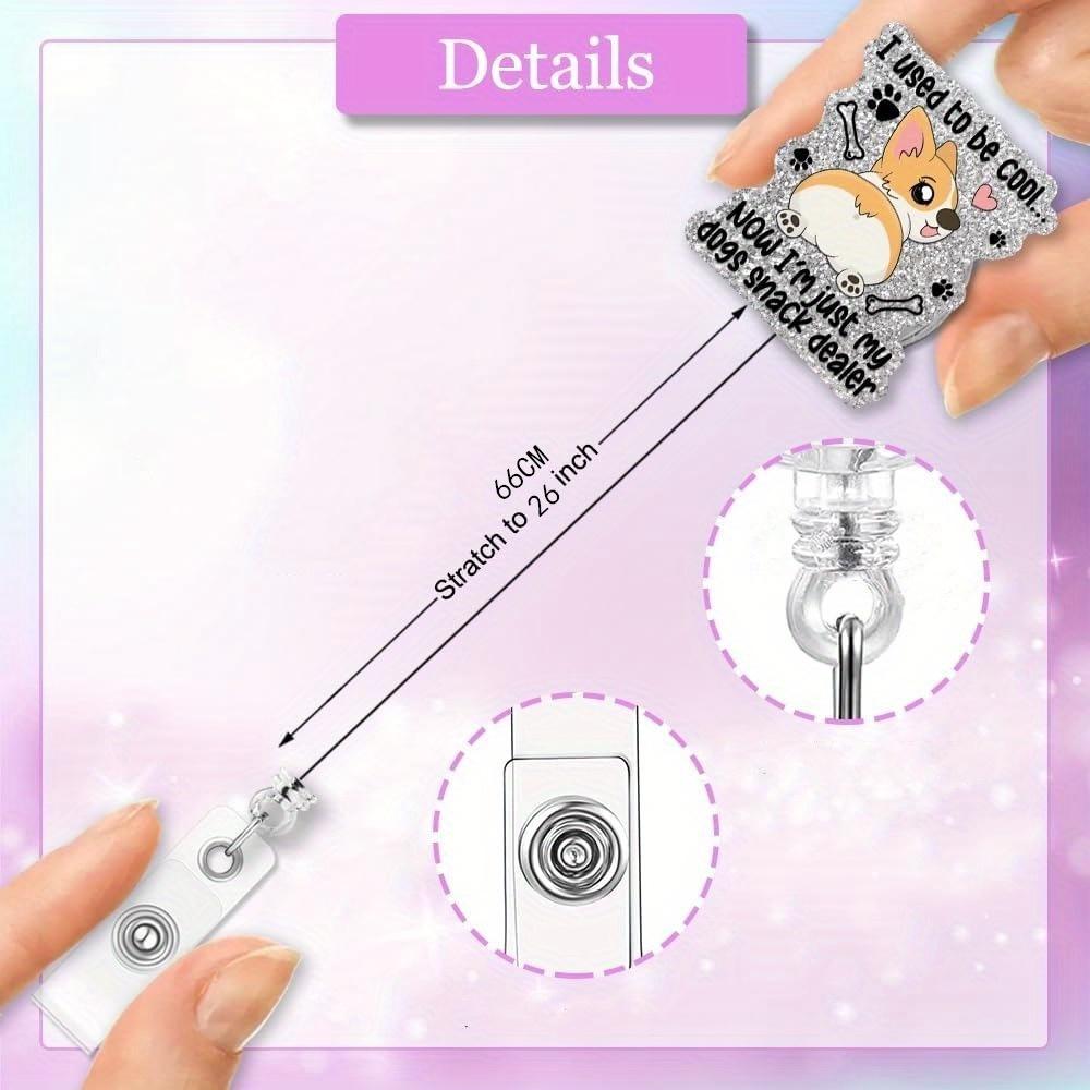 Retractable silver corgi badge reel. A fun gift for nurses, doctors, and dog lovers.