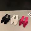 2024 Autumn New Slippers Women's Fashion Temperament Beautiful Color Fluffy Half Slippers Women's Fine Heel High Heel Bag Head Drag