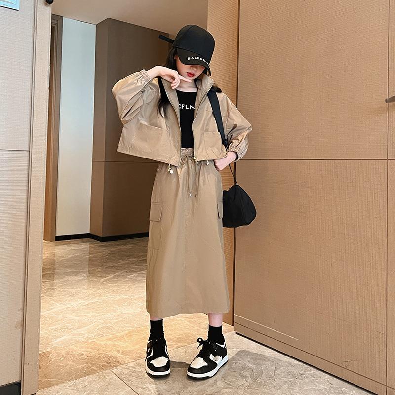 Fashion Zipper Coats+Pants 2Pcs Outfits Kids Tracksuit 6 8 10 12 14 Year Girls Spring and Autumn Korean Style Suit Skirt