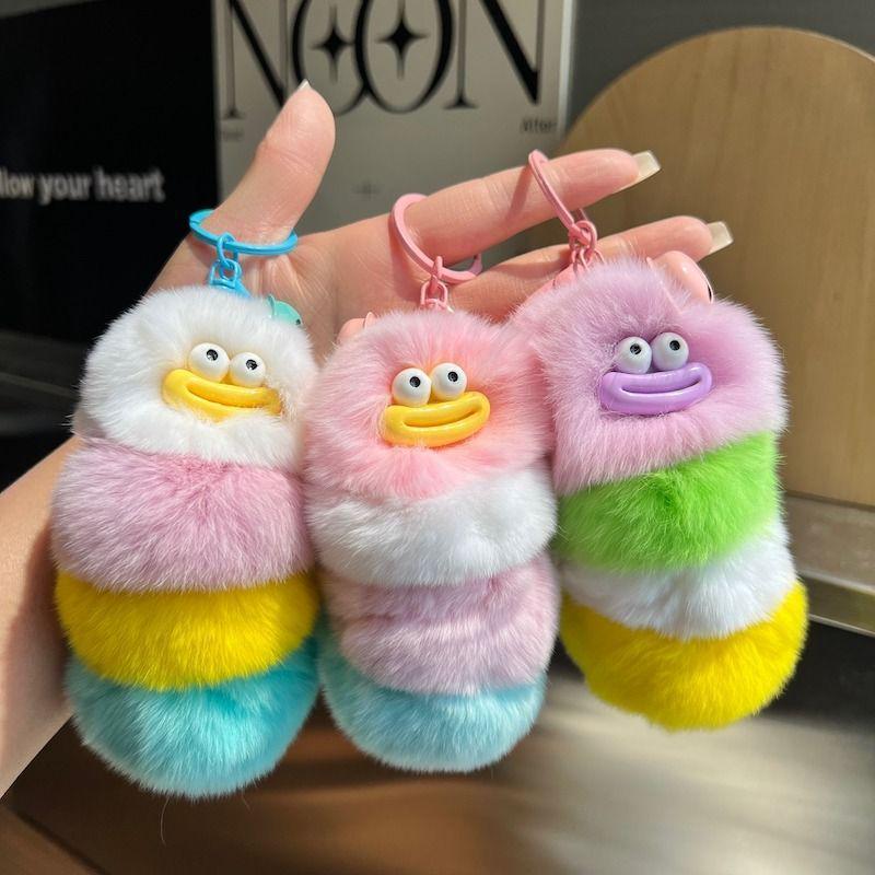 Korean Faux Otter Fur Caterpillar Bag Charm Keyring Doll