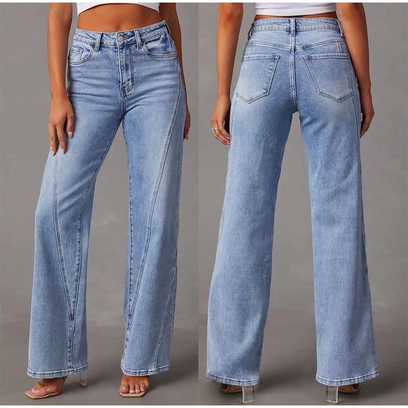 2026 Spring Summer Loose Slim-Fitting Patchwork Wide Leg Women's Jeans Solid Color Denim Pants Trousers Office Lady Jean