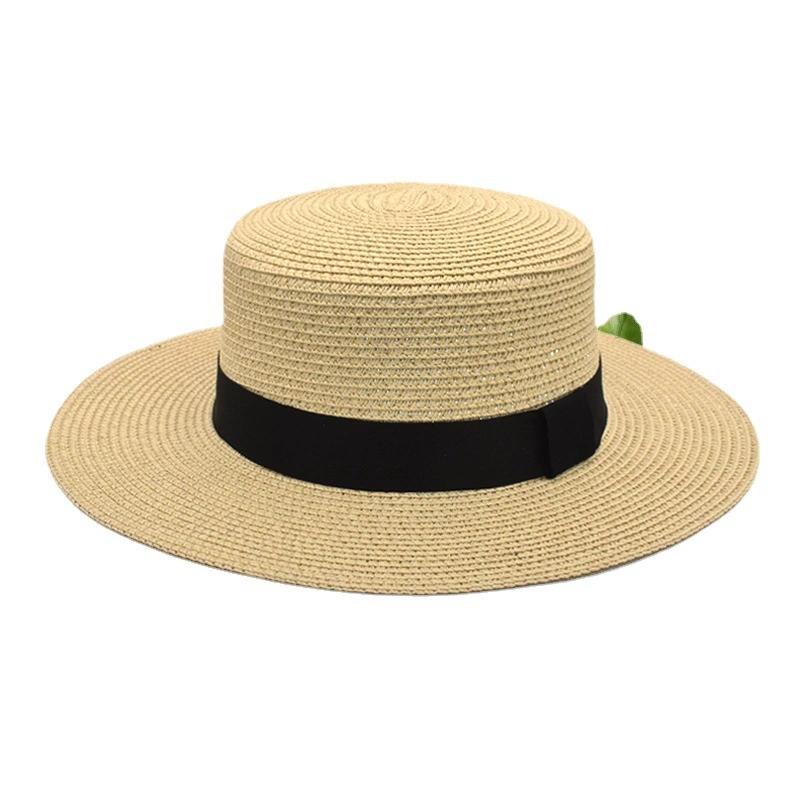 Summer Sun Protection Beach Flat-Brimmed Straw Hat Straw Woven Sunshade Hat Beach Wide-Brimmed Hat 58 бежевый