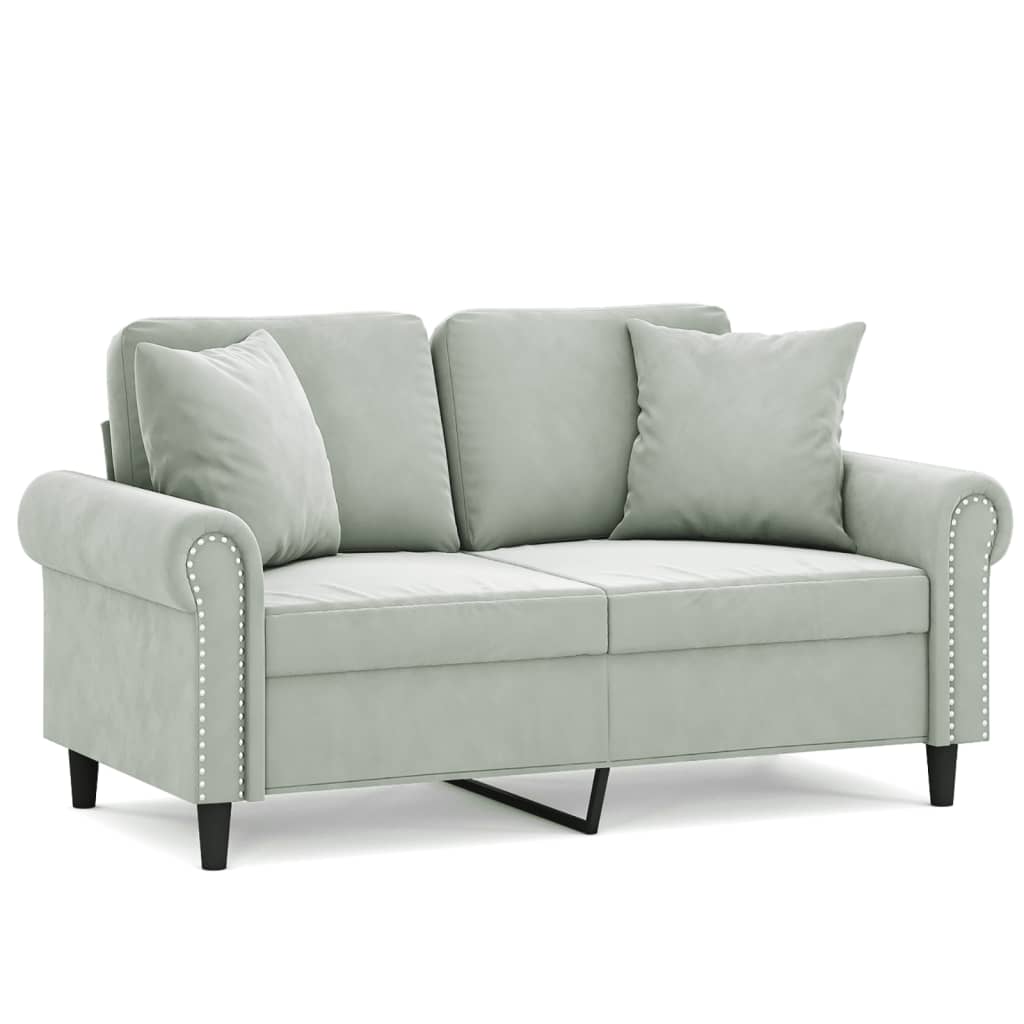 Vidaxl 2-Osobowa Sofa Z Poduszkami, Jasnoszara, 120 Cm, Aksamit