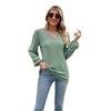 Spring and Autumn Women's Blouse Fashion V-neck Buttons Hollow Loose Long-sleeved T-shirt Tops