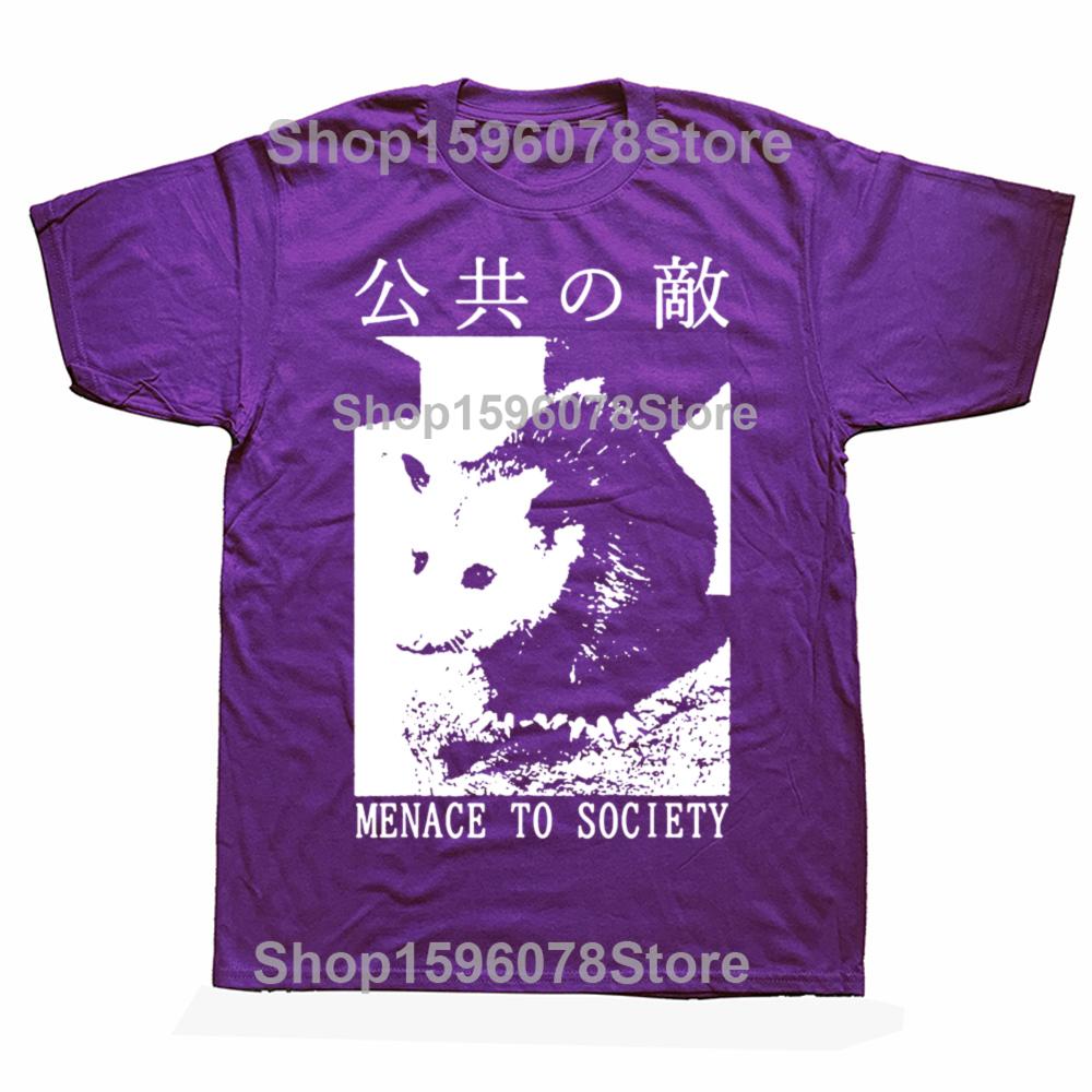 Funny Menace To Society Opossum Graphic T Shirts Men Pure Cotton Humor Streetwear Tee Shirt Short Sleeve Unisex Loose Clothing