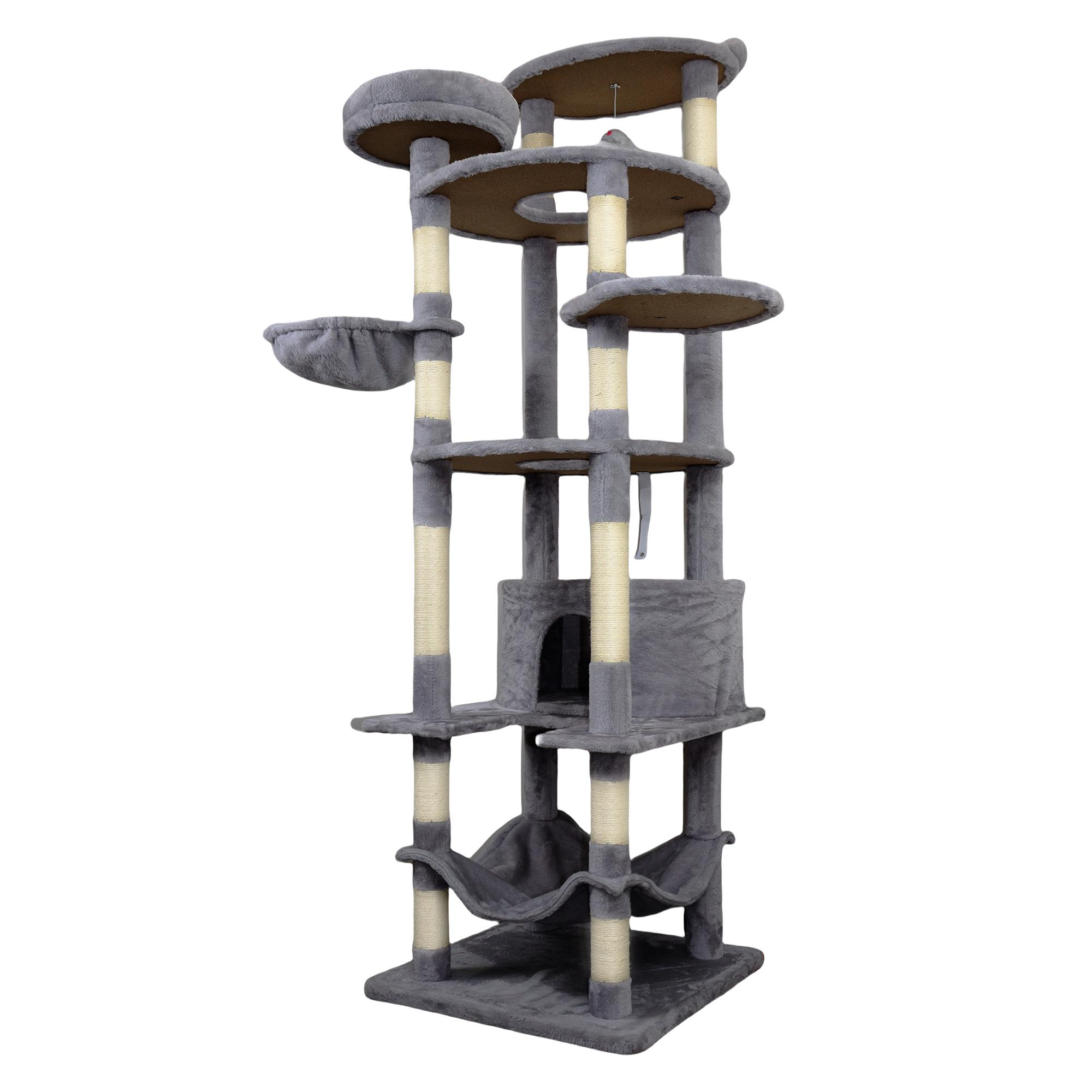 Multi Level Cat Tree with Hammock Condo and Sisal Posts 78.8 Inch темно-серого