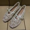 Retro Summer Women Mary Jane Shoes Embroidered Flower  Breathable Mesh Casual Footwear  Ballet Styles Female Flats