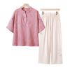 Women's New Chinese Style Linen Blend T-shirt & Embroidered Pants Set