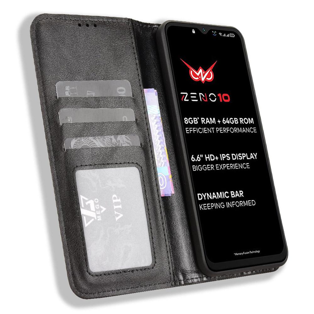 

For itel Zeno 10 4G Leather Case Wallet Stand Retro Texture Phone Cover Brown