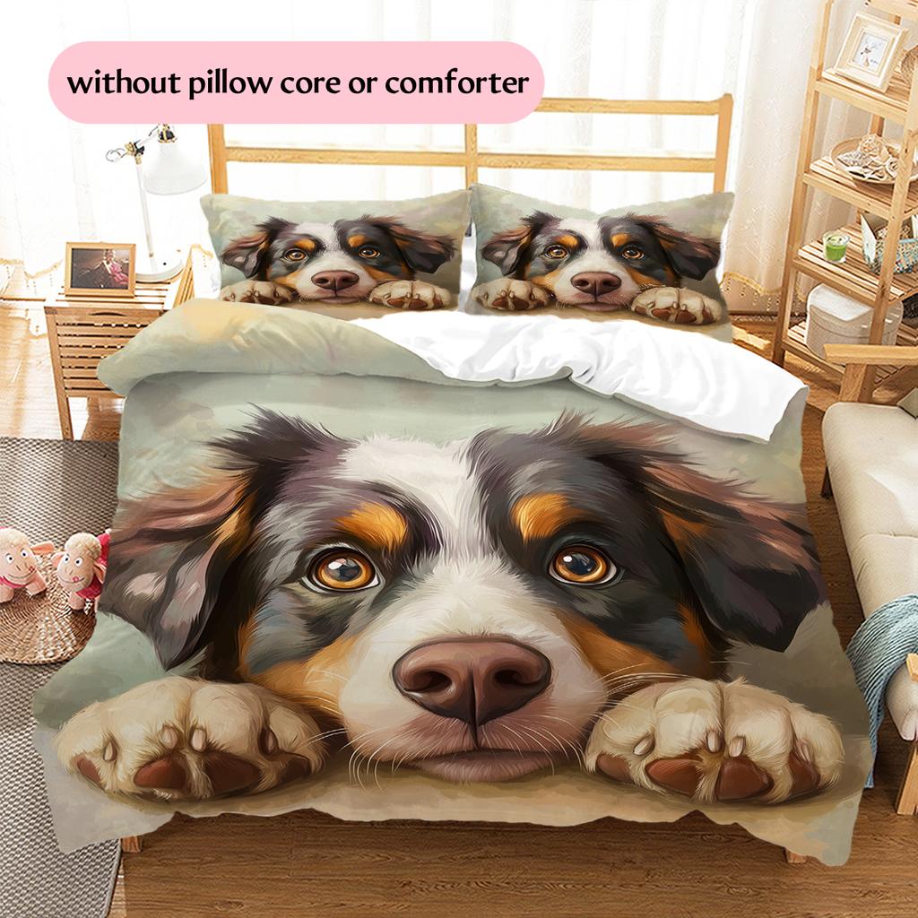Australian Shepherd Dog Pattern Bedding Home Decoration Birthday Gift (1 * Duvet Cover + 2 * Pillowcase, Without Core)