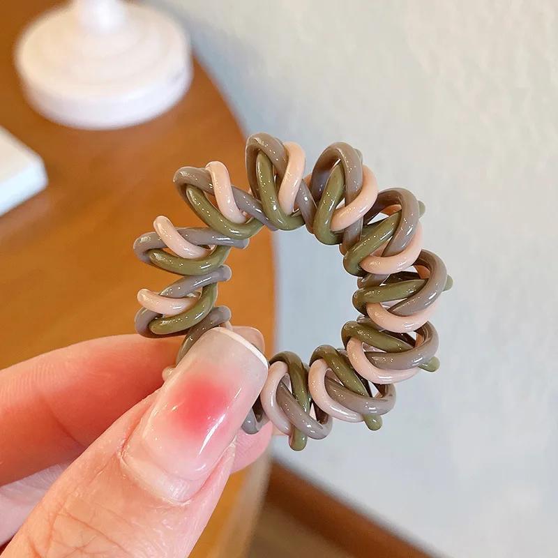 1PC Thick Telephone Women Wire Elastic Hair Band Colour Spiral Cord Stretch Rubber Band To Hold Heavy Girls Hair Accessories