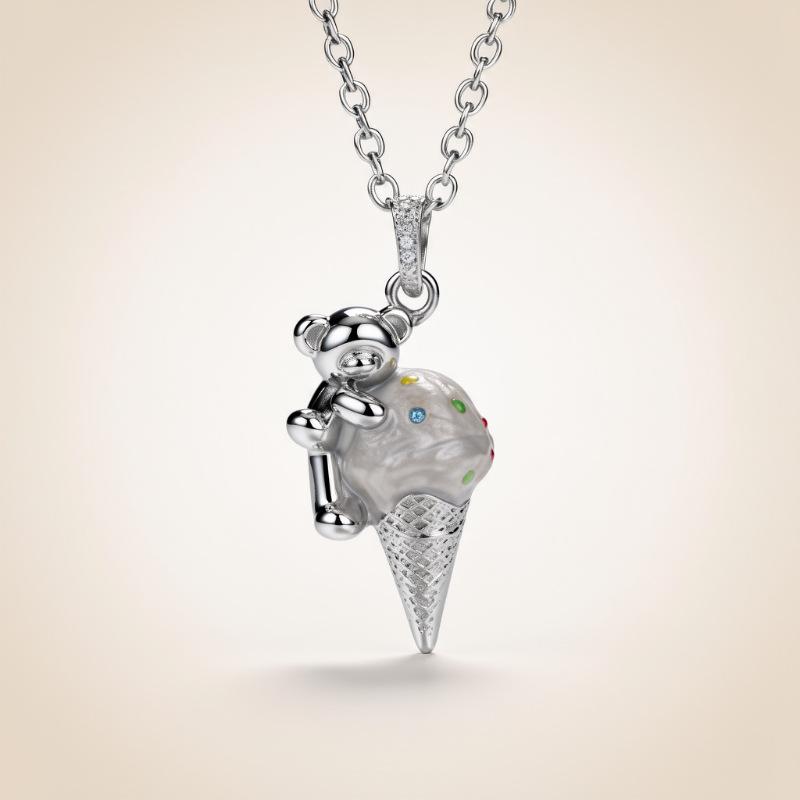 

Bear Lying Down Ice Cream Pendant Necklace Gold And Silver Two-Color Design Cute Cute Style Daily Wear