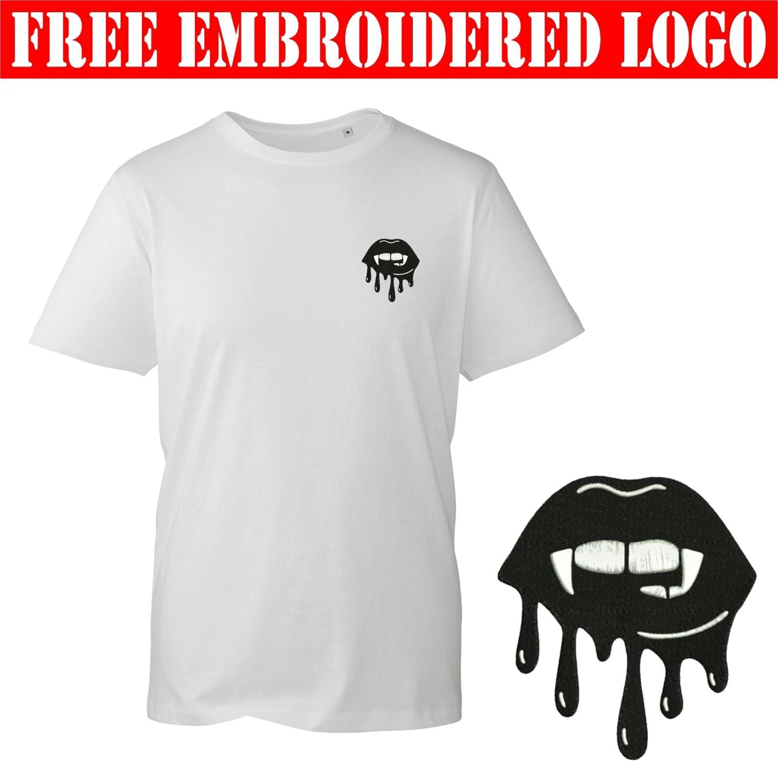 Embroidered Lips Dripping Left Chest T-Shirt Retro Vintage Funny Gift Tee Top L