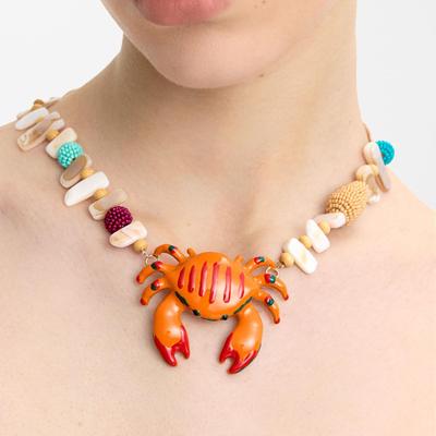 Buntes Meeres-Themen-Perlenhalsband mit Muschel-, Krebs-, Seestern- und Fisch-Anhängern für Damen
