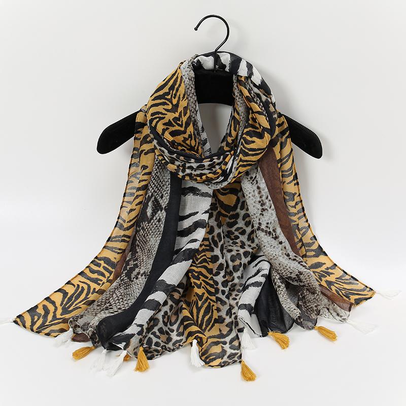 Fashion Printed Leopard Scarf Female Spring Muslim Women Hijab Scarves Tassel Large Size Headband Handkerchief Women'S Bandana
