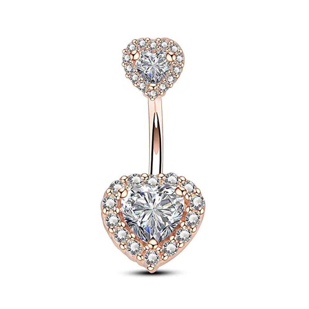 Liebe Zirkon Bauchnabelring Strass Körperpiercing Schmuck Doppelherz Bauchnabelring Mädchen
