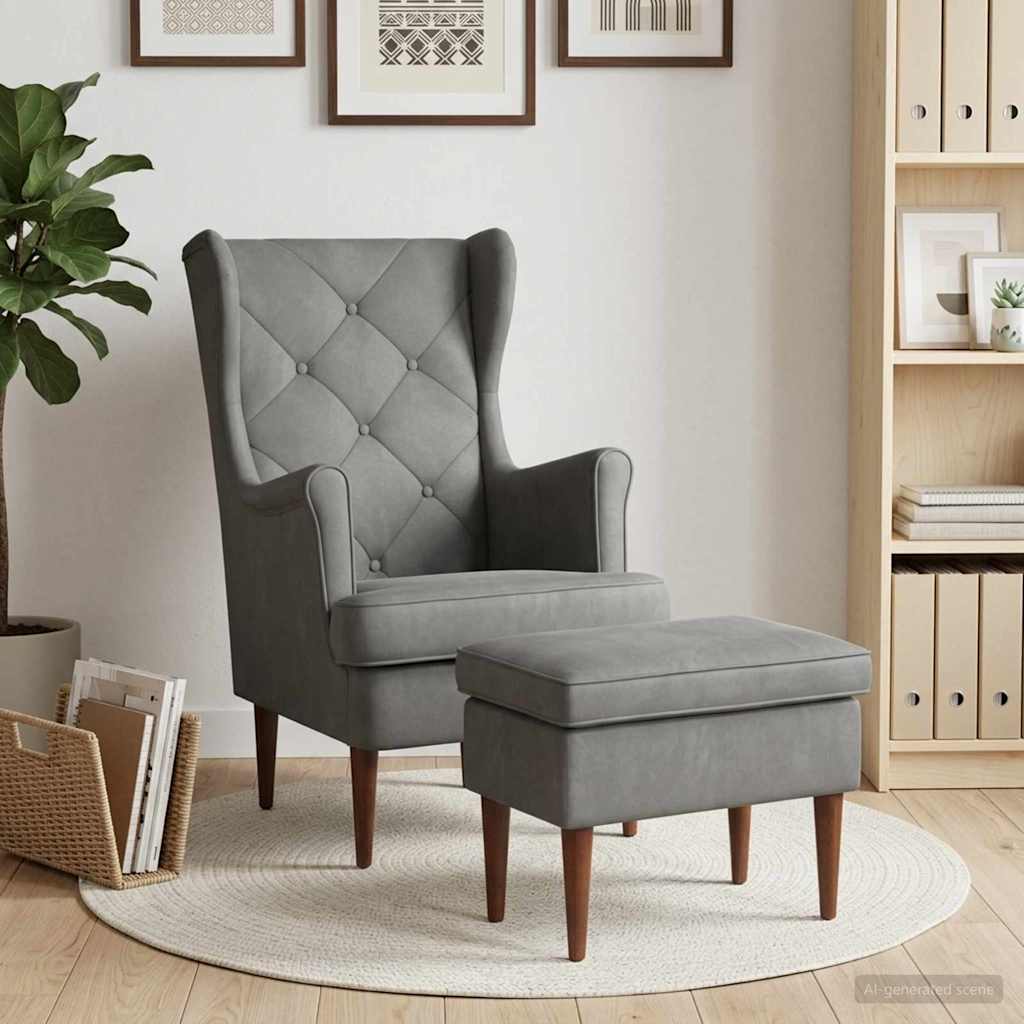 Armchair with Ottoman 2 pcs. Dark Grey Velvet