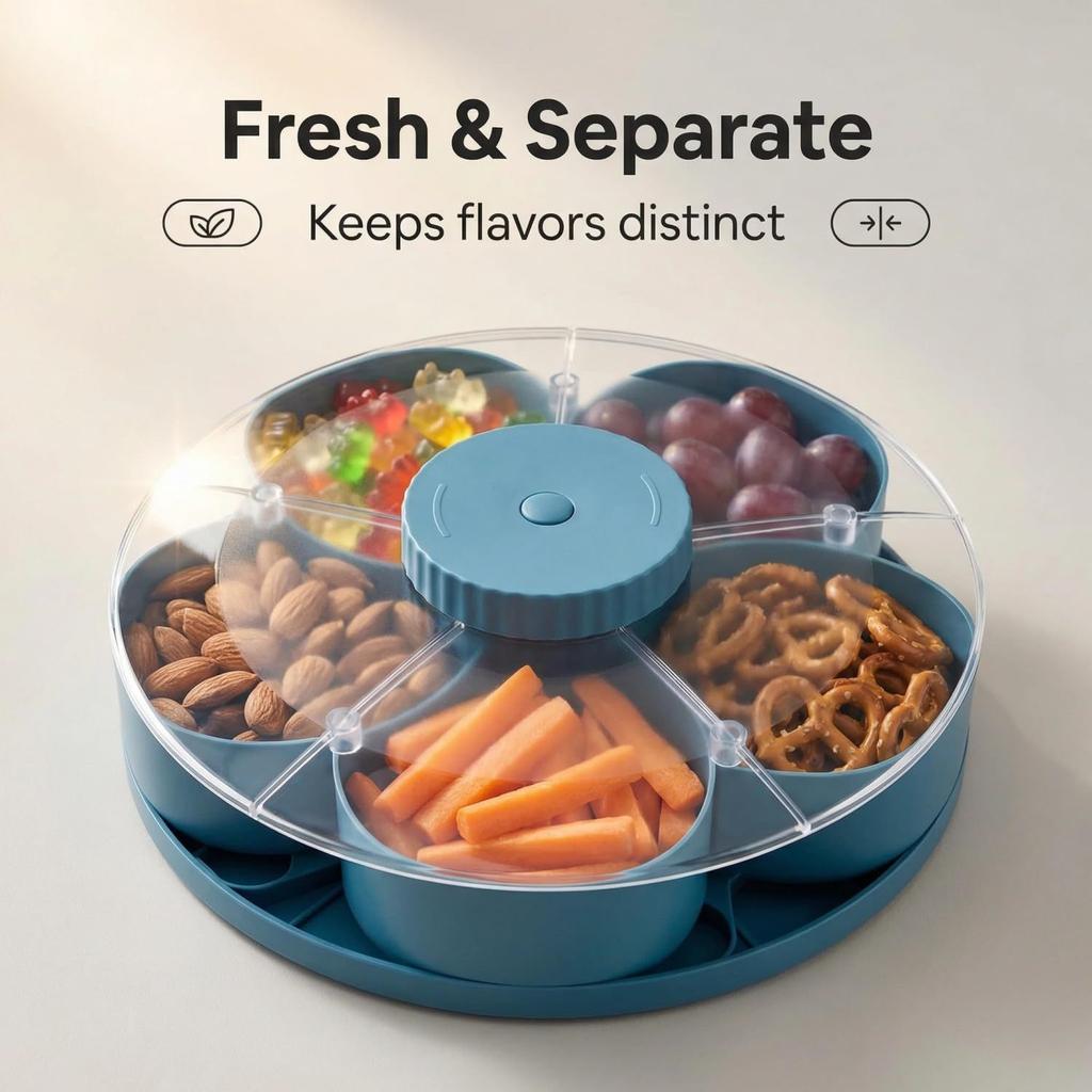 Divided Rotating Snack Serving Tray with Compartments