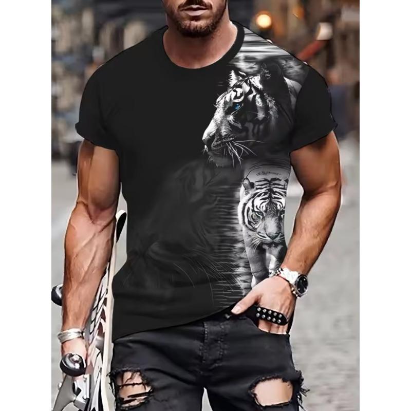 Animal Men's T-shirt 3d Lion Print Men's Tops Casual Short-sleeved Simple T-shirt Summer Round Neck T-shirt Men's Ultra Clothing