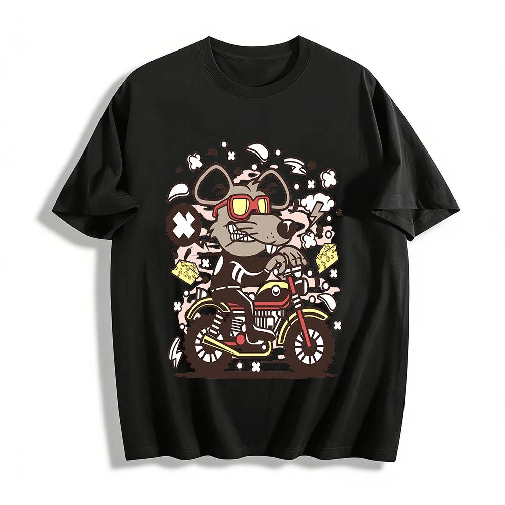 

Cool Motorcycle Rat Graphic Tee Unisex Casual Funny Print Short Sleeve Pure cotton T-shirt XXS