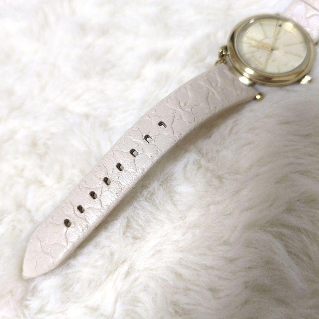 Used Vivienne Westwood White Leather Analog Watch Orb 2 Gold
